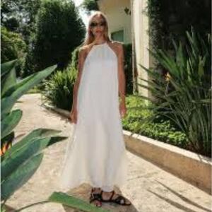 Blue Island Cotton Dress In White Size M